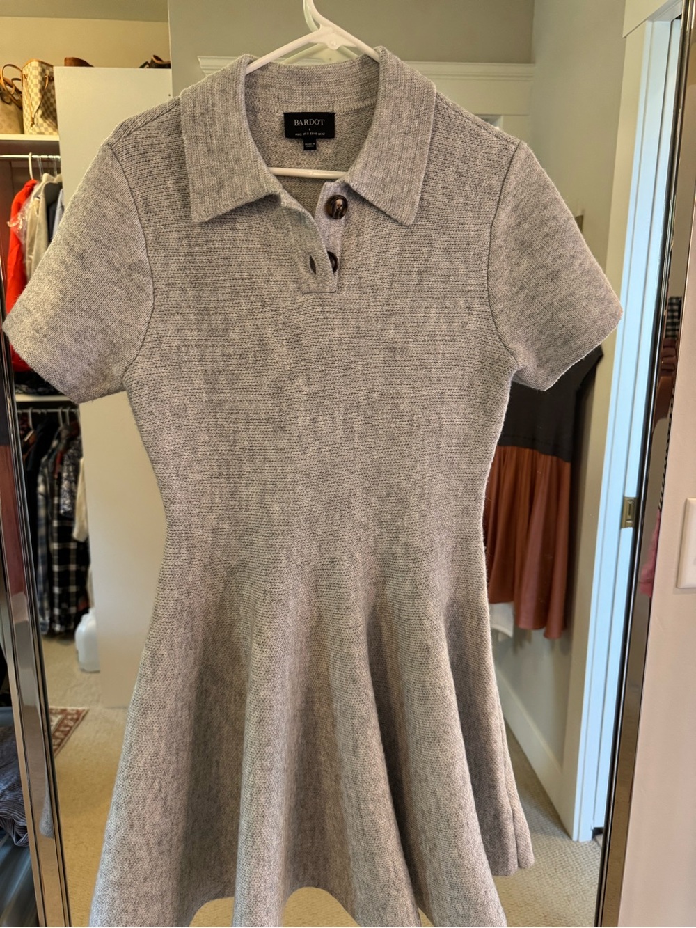 Bardot Light Gray Knit Polo Sweater Dress
